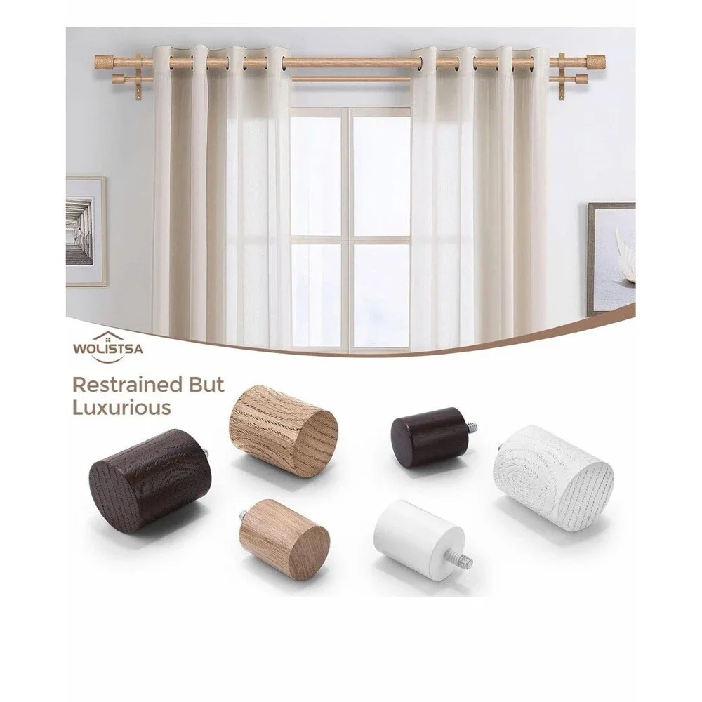 Wood Double Curtain Rod, Boho Decorative Dual Curtain Rod 30-120 In 1 In...